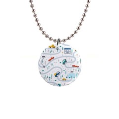 Cute-children-s-seamless-pattern-with-cars-road-park-houses-white-background-illustration-town 1  Button Necklace by uniart180623