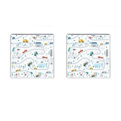 Cute-children-s-seamless-pattern-with-cars-road-park-houses-white-background-illustration-town Cufflinks (square) by uniart180623