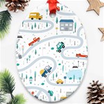 Cute-children-s-seamless-pattern-with-cars-road-park-houses-white-background-illustration-town Oval Ornament (Two Sides) Front