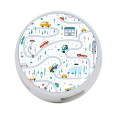 Cute-children-s-seamless-pattern-with-cars-road-park-houses-white-background-illustration-town 4-port Usb Hub (one Side) by uniart180623