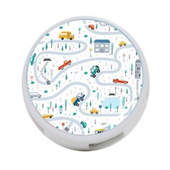 Cute-children-s-seamless-pattern-with-cars-road-park-houses-white-background-illustration-town 4-port Usb Hub (two Sides) by uniart180623