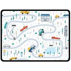 Cute-children-s-seamless-pattern-with-cars-road-park-houses-white-background-illustration-town Fleece Blanket (large) by uniart180623