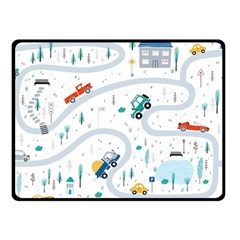 Cute-children-s-seamless-pattern-with-cars-road-park-houses-white-background-illustration-town Fleece Blanket (small) by uniart180623