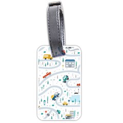 Cute-children-s-seamless-pattern-with-cars-road-park-houses-white-background-illustration-town Luggage Tag (one Side) by uniart180623