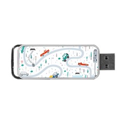 Cute-children-s-seamless-pattern-with-cars-road-park-houses-white-background-illustration-town Portable Usb Flash (one Side) by uniart180623