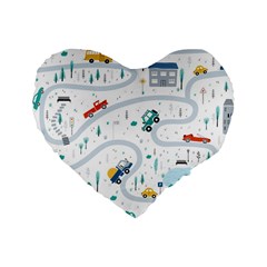 Cute-children-s-seamless-pattern-with-cars-road-park-houses-white-background-illustration-town Standard 16  Premium Heart Shape Cushions by uniart180623