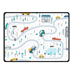 Cute-children-s-seamless-pattern-with-cars-road-park-houses-white-background-illustration-town Two Sides Fleece Blanket (small) by uniart180623