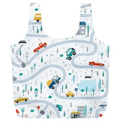 Cute-children-s-seamless-pattern-with-cars-road-park-houses-white-background-illustration-town Full Print Recycle Bag (xl) by uniart180623