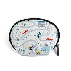 Cute-children-s-seamless-pattern-with-cars-road-park-houses-white-background-illustration-town Accessory Pouch (small) by uniart180623