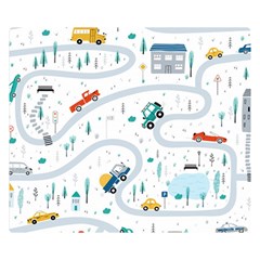 Cute-children-s-seamless-pattern-with-cars-road-park-houses-white-background-illustration-town Two Sides Premium Plush Fleece Blanket (small) by uniart180623