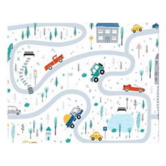 Cute-children-s-seamless-pattern-with-cars-road-park-houses-white-background-illustration-town Two Sides Premium Plush Fleece Blanket (large) by uniart180623