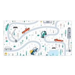 Cute-children-s-seamless-pattern-with-cars-road-park-houses-white-background-illustration-town Satin Shawl 45  X 80  by uniart180623