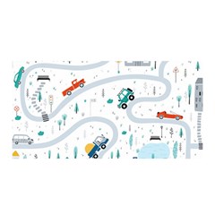 Cute-children-s-seamless-pattern-with-cars-road-park-houses-white-background-illustration-town Satin Wrap 35  X 70  by uniart180623