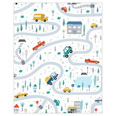 Cute-children-s-seamless-pattern-with-cars-road-park-houses-white-background-illustration-town Drawstring Bag (small) by uniart180623