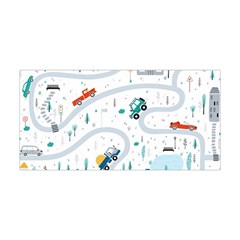 Cute-children-s-seamless-pattern-with-cars-road-park-houses-white-background-illustration-town Yoga Headband by uniart180623