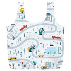 Cute-children-s-seamless-pattern-with-cars-road-park-houses-white-background-illustration-town Full Print Recycle Bag (xxl) by uniart180623