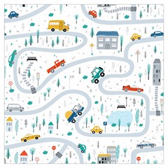 Cute-children-s-seamless-pattern-with-cars-road-park-houses-white-background-illustration-town Lightweight Scarf  by uniart180623