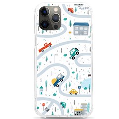 Cute-children-s-seamless-pattern-with-cars-road-park-houses-white-background-illustration-town Iphone 12 Pro Max Tpu Uv Print Case by uniart180623