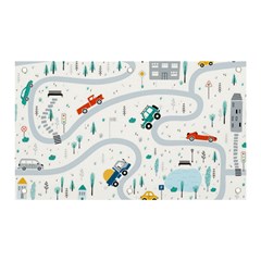 Cute-children-s-seamless-pattern-with-cars-road-park-houses-white-background-illustration-town Banner And Sign 5  X 3  by uniart180623