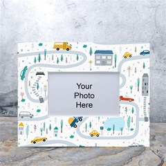 Cute-children-s-seamless-pattern-with-cars-road-park-houses-white-background-illustration-town White Tabletop Photo Frame 4 x6  by uniart180623