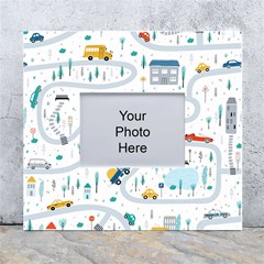 Cute-children-s-seamless-pattern-with-cars-road-park-houses-white-background-illustration-town White Wall Photo Frame 5  X 7  by uniart180623