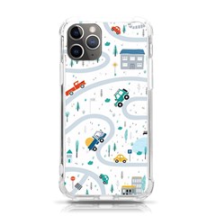 Cute-children-s-seamless-pattern-with-cars-road-park-houses-white-background-illustration-town Iphone 11 Pro 5 8 Inch Tpu Uv Print Case by uniart180623