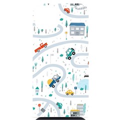 Cute-children-s-seamless-pattern-with-cars-road-park-houses-white-background-illustration-town Iphone 14 Plus Black Uv Print Case by uniart180623