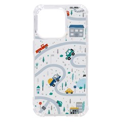 Cute-children-s-seamless-pattern-with-cars-road-park-houses-white-background-illustration-town Iphone 14 Pro Tpu Uv Print Case by uniart180623