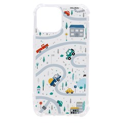 Cute-children-s-seamless-pattern-with-cars-road-park-houses-white-background-illustration-town Iphone 13 Mini Tpu Uv Print Case by uniart180623