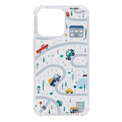 Cute-children-s-seamless-pattern-with-cars-road-park-houses-white-background-illustration-town Iphone 13 Pro Tpu Uv Print Case by uniart180623