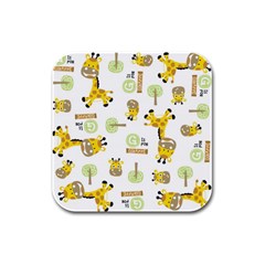 Vector-pattern-with-cute-giraffe-cartoon Rubber Square Coaster (4 Pack) by uniart180623