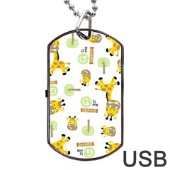 Vector-pattern-with-cute-giraffe-cartoon Dog Tag Usb Flash (one Side) by uniart180623