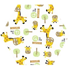 Vector-pattern-with-cute-giraffe-cartoon Wooden Puzzle Hexagon by uniart180623