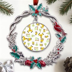 Vector-pattern-with-cute-giraffe-cartoon Metal X mas Wreath Holly Leaf Ornament