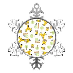 Vector-pattern-with-cute-giraffe-cartoon Metal Small Snowflake Ornament by uniart180623