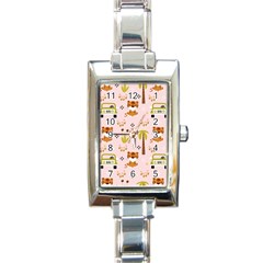 Cute-tiger-car-safari-seamless-pattern Rectangle Italian Charm Watch by uniart180623