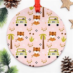 Cute-tiger-car-safari-seamless-pattern Ornament (round) by uniart180623