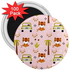 Cute-tiger-car-safari-seamless-pattern 3  Magnets (100 Pack) by uniart180623