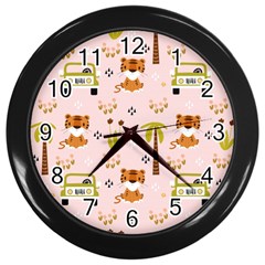 Cute-tiger-car-safari-seamless-pattern Wall Clock (black) by uniart180623