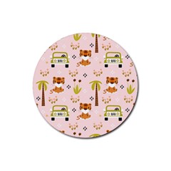 Cute-tiger-car-safari-seamless-pattern Rubber Round Coaster (4 Pack) by uniart180623