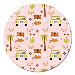 Cute-tiger-car-safari-seamless-pattern Magnet 5  (round) by uniart180623