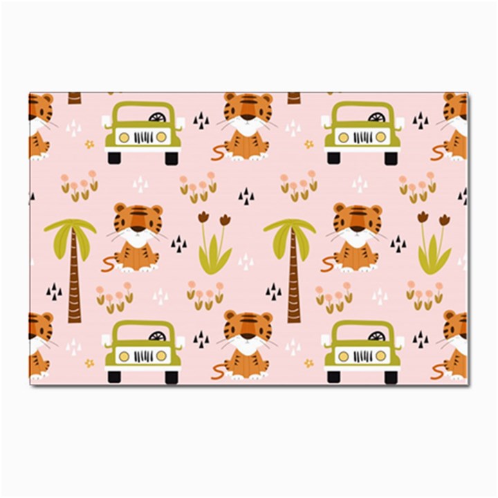 Cute-tiger-car-safari-seamless-pattern Postcard 4 x 6  (Pkg of 10)