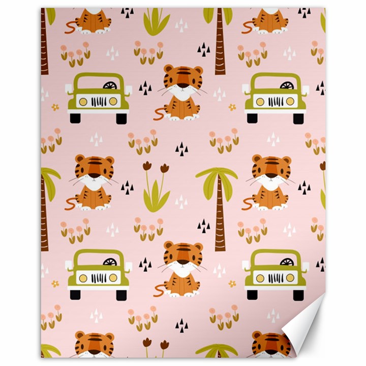 Cute-tiger-car-safari-seamless-pattern Canvas 11  x 14 