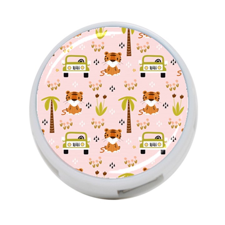 Cute-tiger-car-safari-seamless-pattern 4-Port USB Hub (One Side)