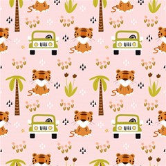 Cute-tiger-car-safari-seamless-pattern Play Mat (square) by uniart180623