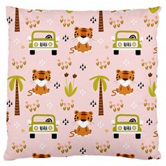 Cute-tiger-car-safari-seamless-pattern Large Cushion Case (one Side) by uniart180623