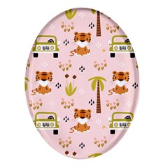 Cute-tiger-car-safari-seamless-pattern Oval Glass Fridge Magnet (4 Pack) by uniart180623