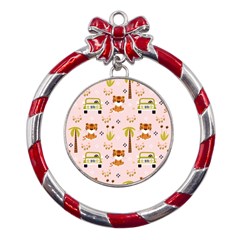 Cute-tiger-car-safari-seamless-pattern Metal Red Ribbon Round Ornament