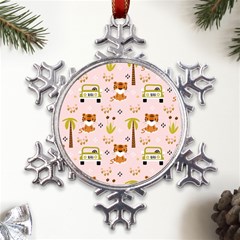 Cute-tiger-car-safari-seamless-pattern Metal Large Snowflake Ornament