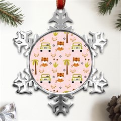 Cute-tiger-car-safari-seamless-pattern Metal Small Snowflake Ornament by uniart180623